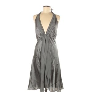 White House Black Market Charcoal Grey Backless Dress - 100% Silk